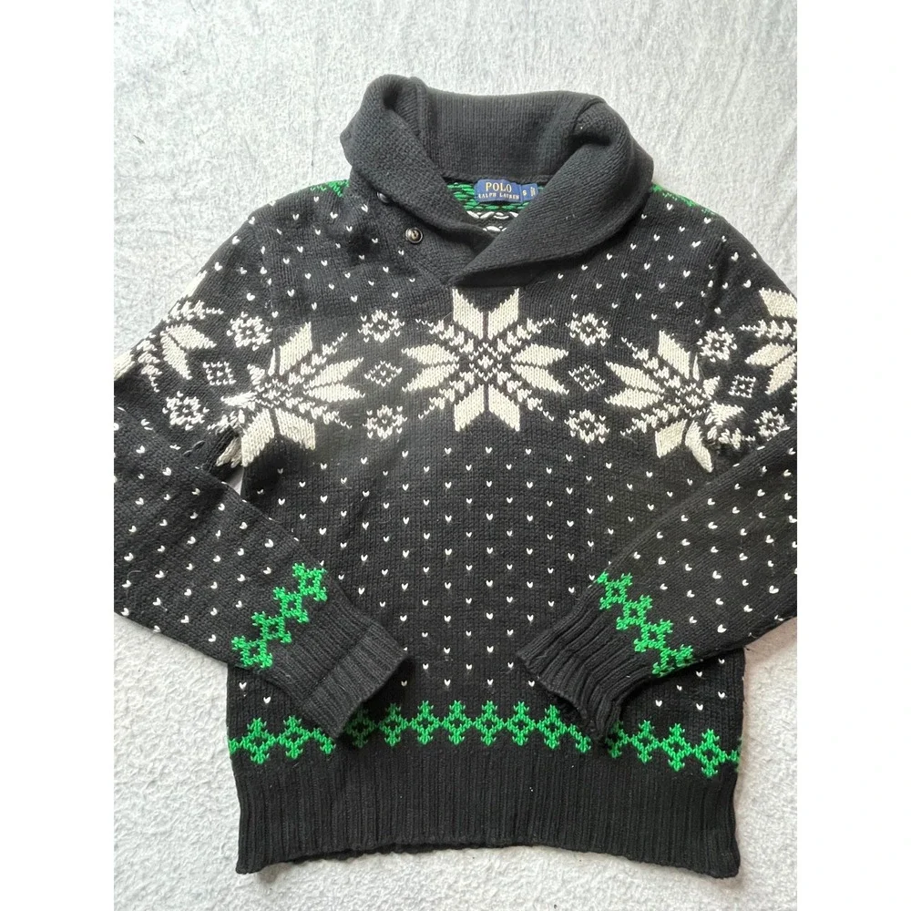 Polo Ralph Lauren Mens S Fair Isle Snowflake Shawl Collar Sweater cashmere blend